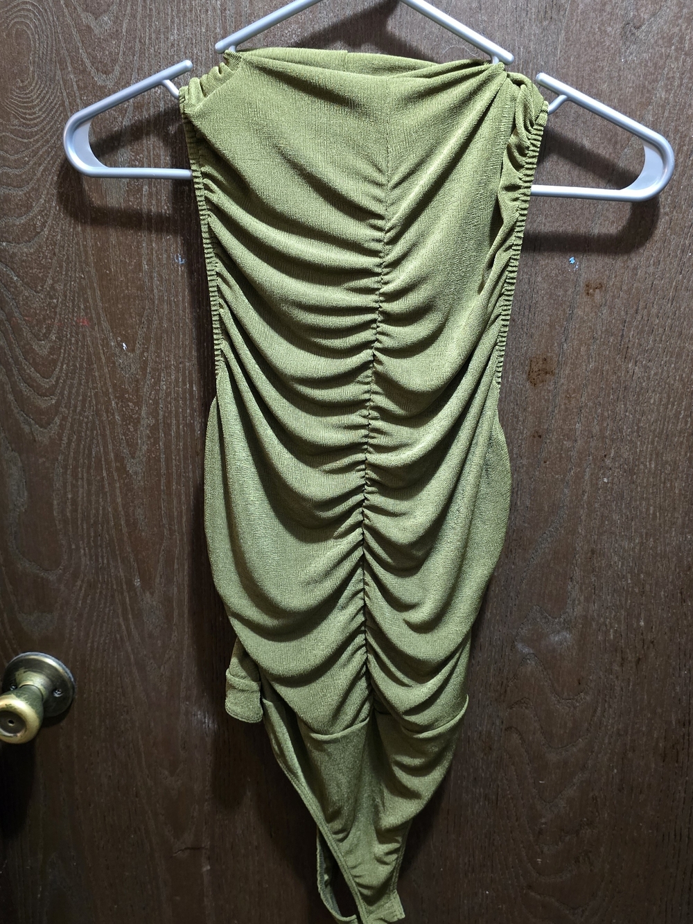 Le Lis Olive Green Asymmetrical Ruched Bodysuit